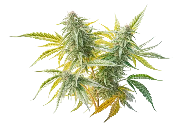 Cannabispflanze die erblüht Eine bunte Cannabispflanze, welche in voller Blüte ist und Blätter hat