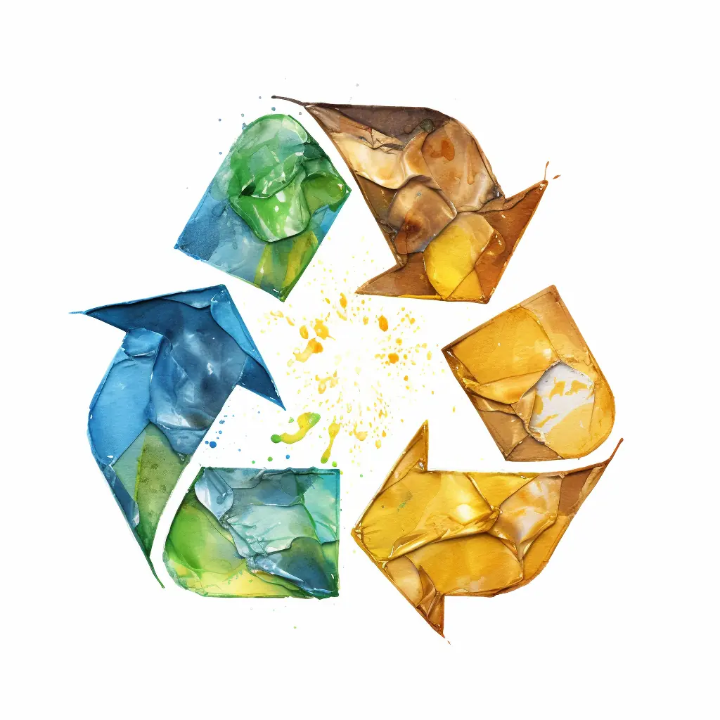 Ein Symbol für das Recycling in leuchtenden Farben, das fast wie realistisch aussieht. Ein Recycling-Schild auf einem weißen Hintergrund
